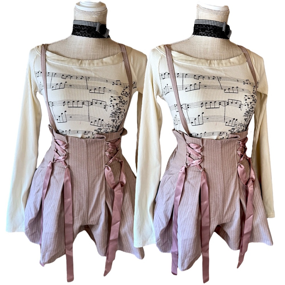 Pink Striped Suspender Skirt/Shorts
